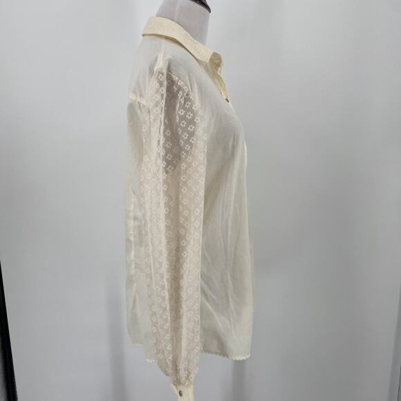 Stage West Vintage Off White Sheer Sleeve Western Button Up Blouse - Picture 6 of 8